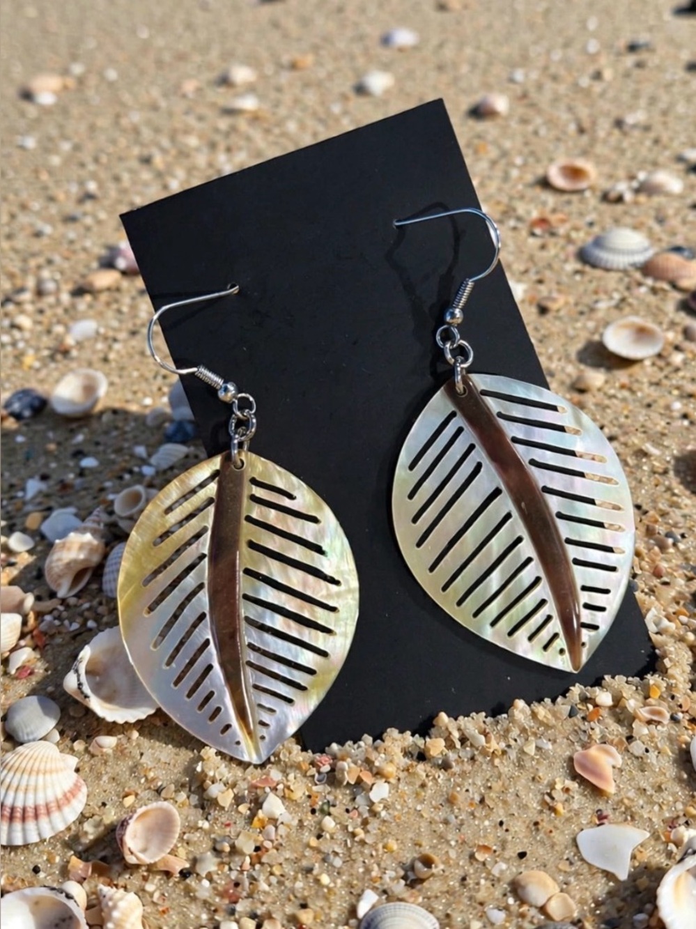 Hand crafted Mother of Pearl Leaf Earrings